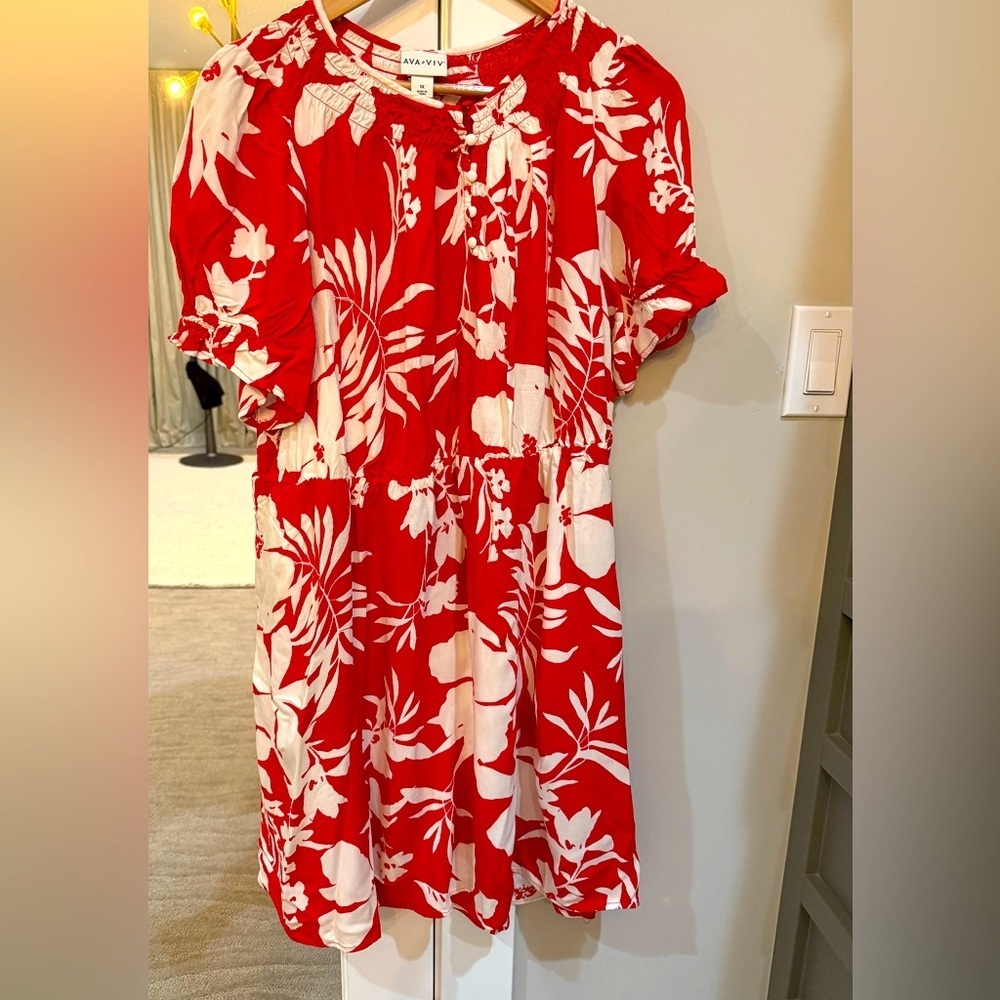 Ava & Viv Short Sleeve Summer Dress Red and Cream 1X